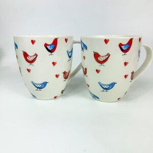 Queens Churchill Alex Clark Mellow Yellows Love Birds Coffee Mugs Red & Blue